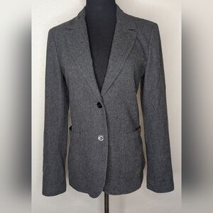 Athé Vanessa Bruno Wool Blend Gray Women's Blazer Leather Elbow Patches Size 36